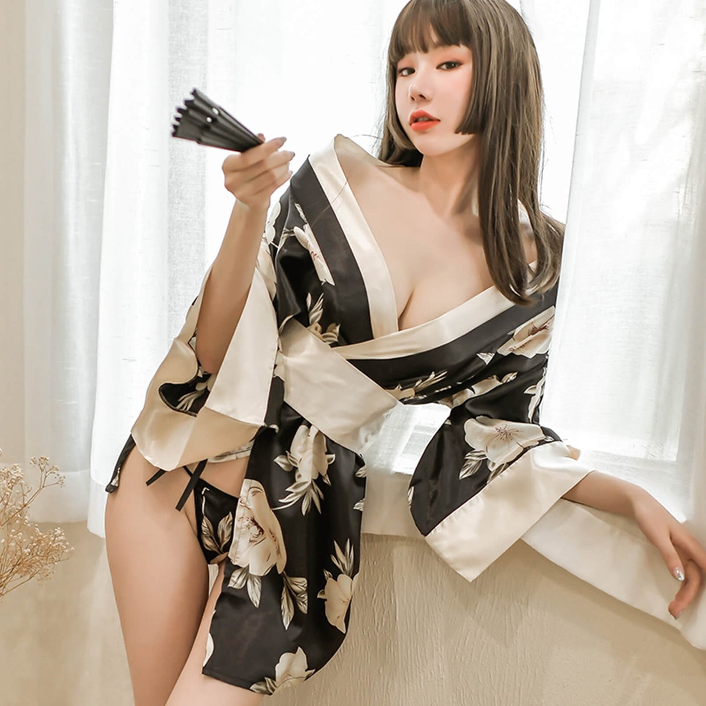 Japanese Women's Kimono Dress Sweet Floral Print Bathrobe Yukata Uniform Cosplay Costume