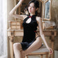 Sexy Hot Cheongsam Side Split Velvet Cross Straps Back Lingerie Costume