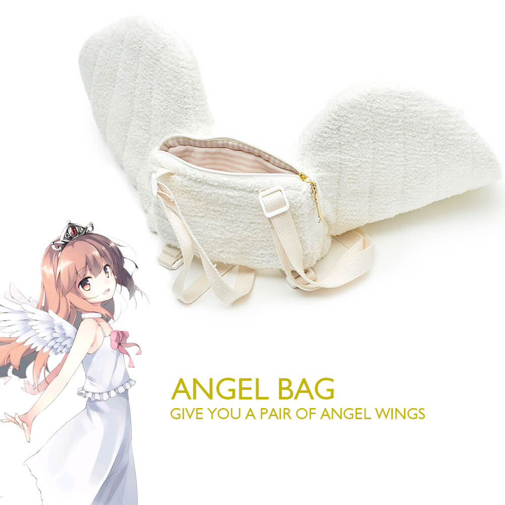 Womens Cute Wings Mini Bag Lolita Angel Cosplay Costume Plush Casual Backpack