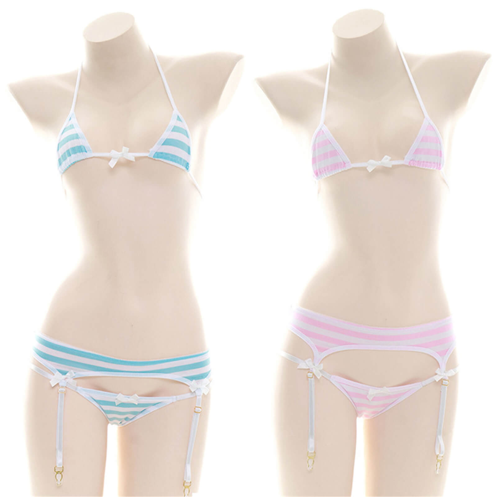 Anime Lingerie Sexy Cute Striped Micro Bikini Cosplay Bra and Panty Set