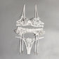 Women‘s Embroidery Lingerie Set Sheer Bra and G-String with Garter Belt