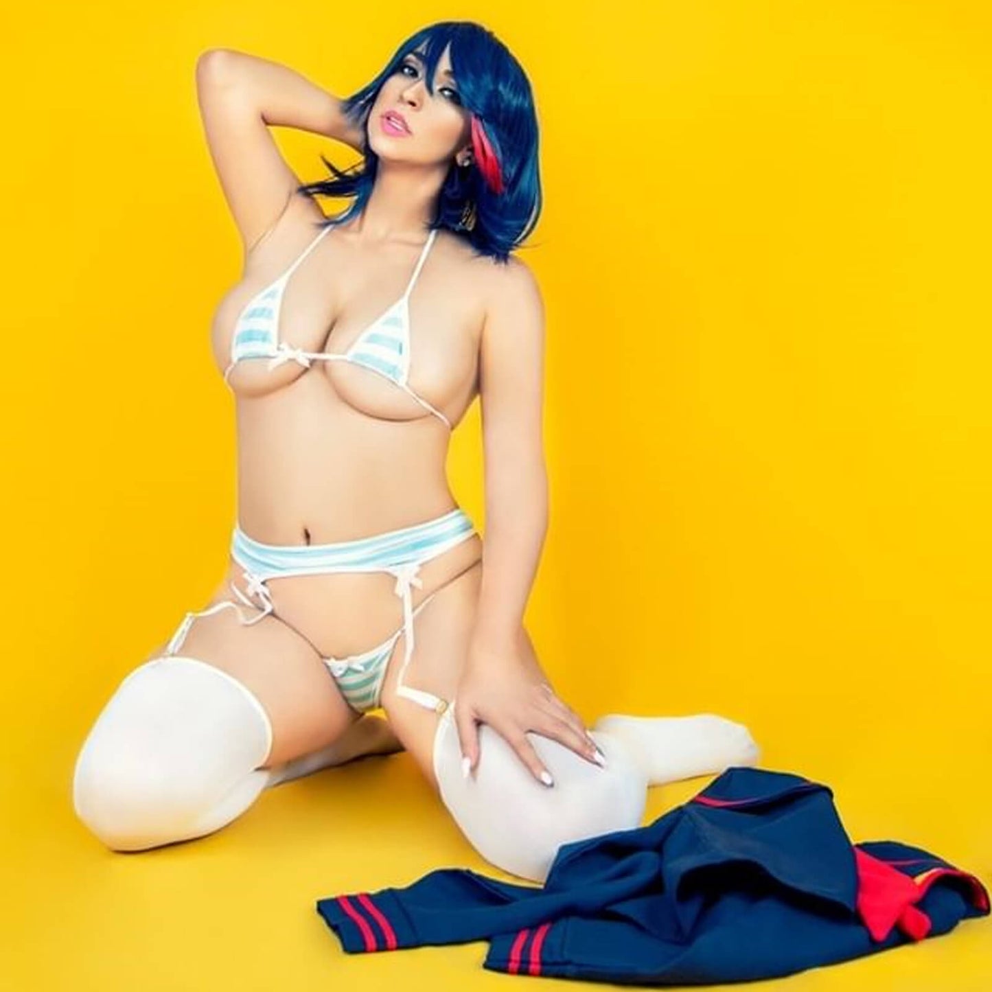 Anime Lingerie Sexy Cute Striped Micro Bikini Cosplay Bra and Panty Set