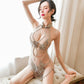 Sexy See Through Cheongsam Floral Embroidery Hollow Out  Lingerie Cosplay Costume