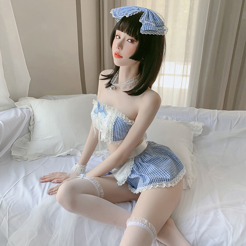 Sexy Lace Anime Lingerie Maid Apron Tube Top Cosplay Babydoll Costume