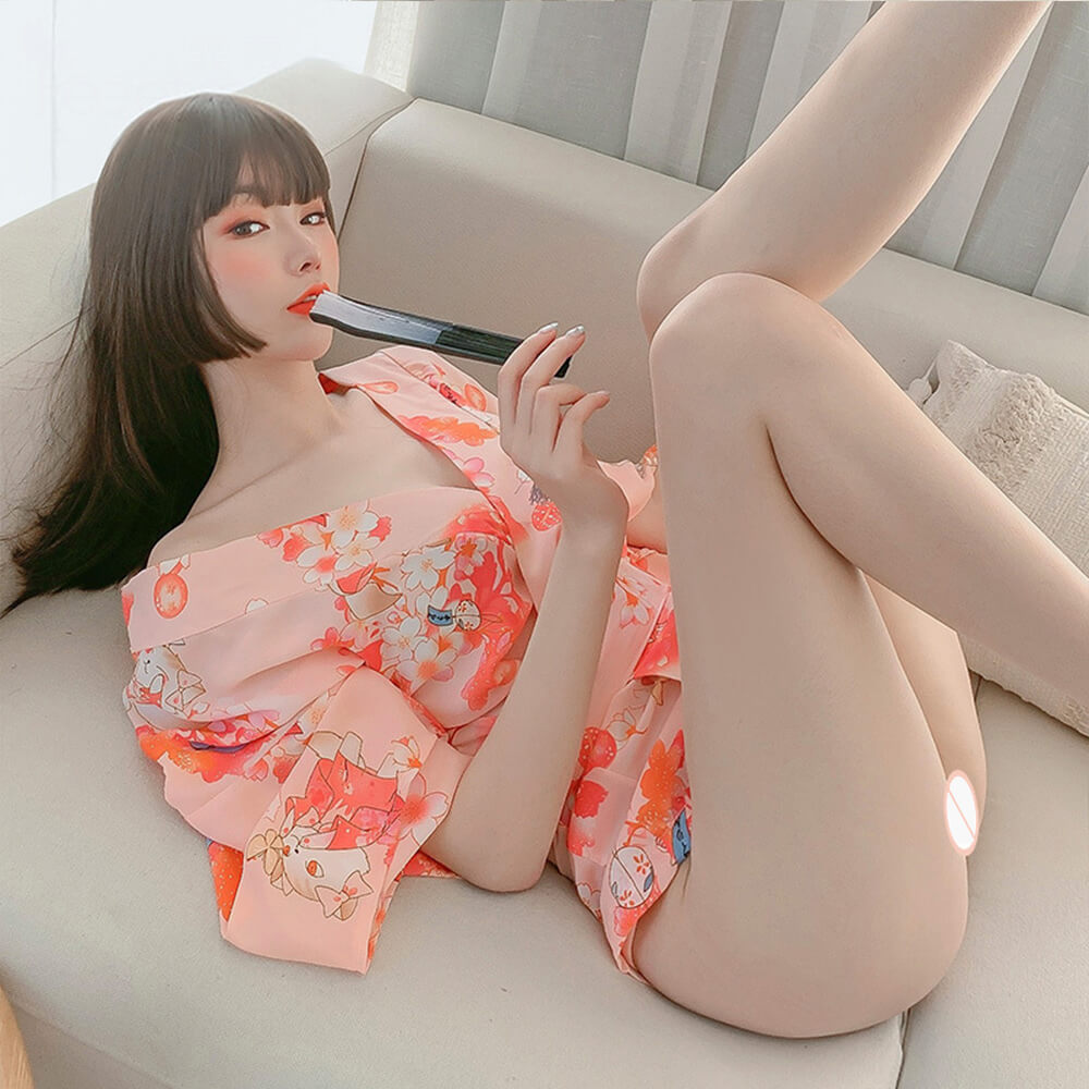 Traditional Japanese Cute Printed Bandage Kimono Style Robe Yukata Costumes Pajamas