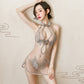 Sexy See Through Cheongsam Floral Embroidery Hollow Out  Lingerie Cosplay Costume