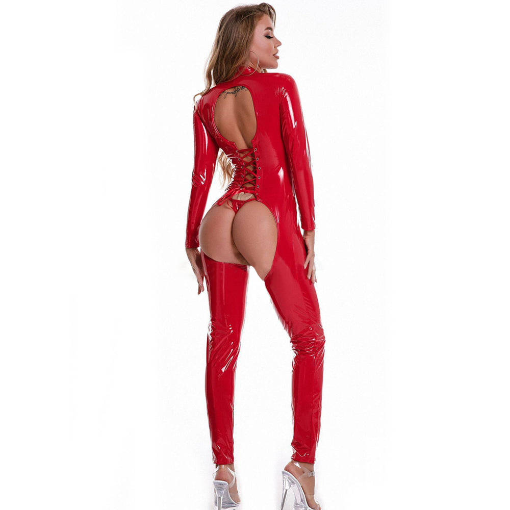 Plus Size Female Erotic Open Crotch Latex Bodysuit Suit For Sexy