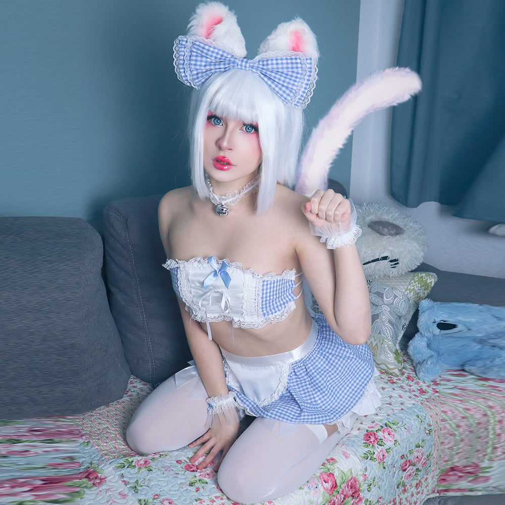 Sexy Lace Anime Lingerie Maid Apron Tube Top Cosplay Babydoll Costume