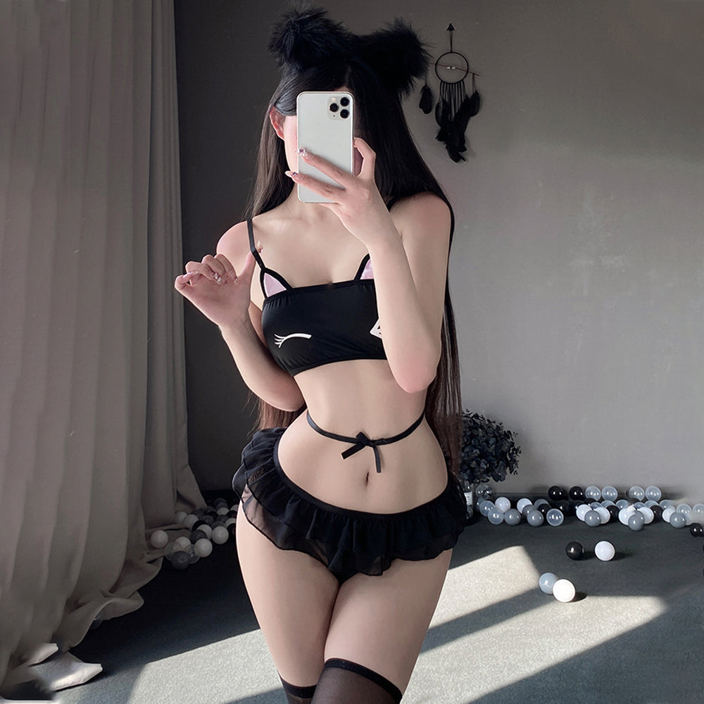 Kawaii Cat Cosplay Lingerie for Women Lolita Anime Costume Ruffled Tub –  YOMORIO
