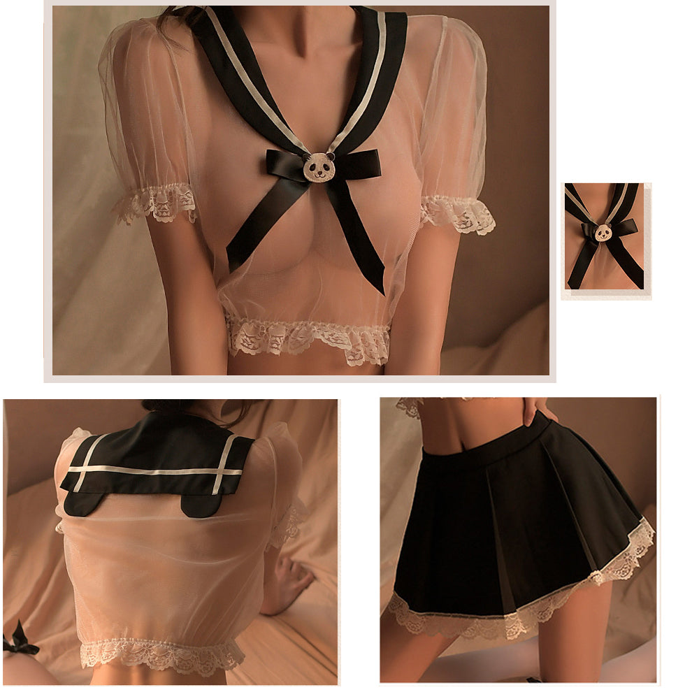 Anime School Girl Cosplay Lingerie Mini Sailor Uniform Japanese Puff Sleeve Roleplay Outfit