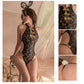 Bunny Girl Cheongsam Teddy Floral Lace Backless Open Crotch One Piece Bodysuit