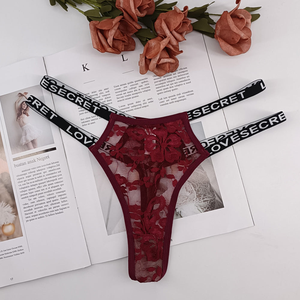 Yomorio Sheer Lace Panty with "LOVE SECRET" Print - Sexy Lingerie Set