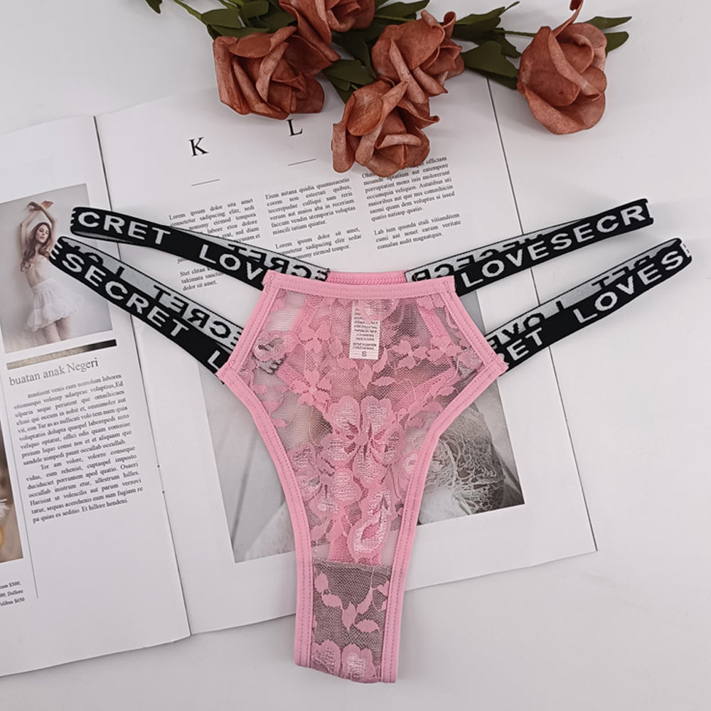 Yomorio Sheer Lace Panty with "LOVE SECRET" Print - Sexy Lingerie Set