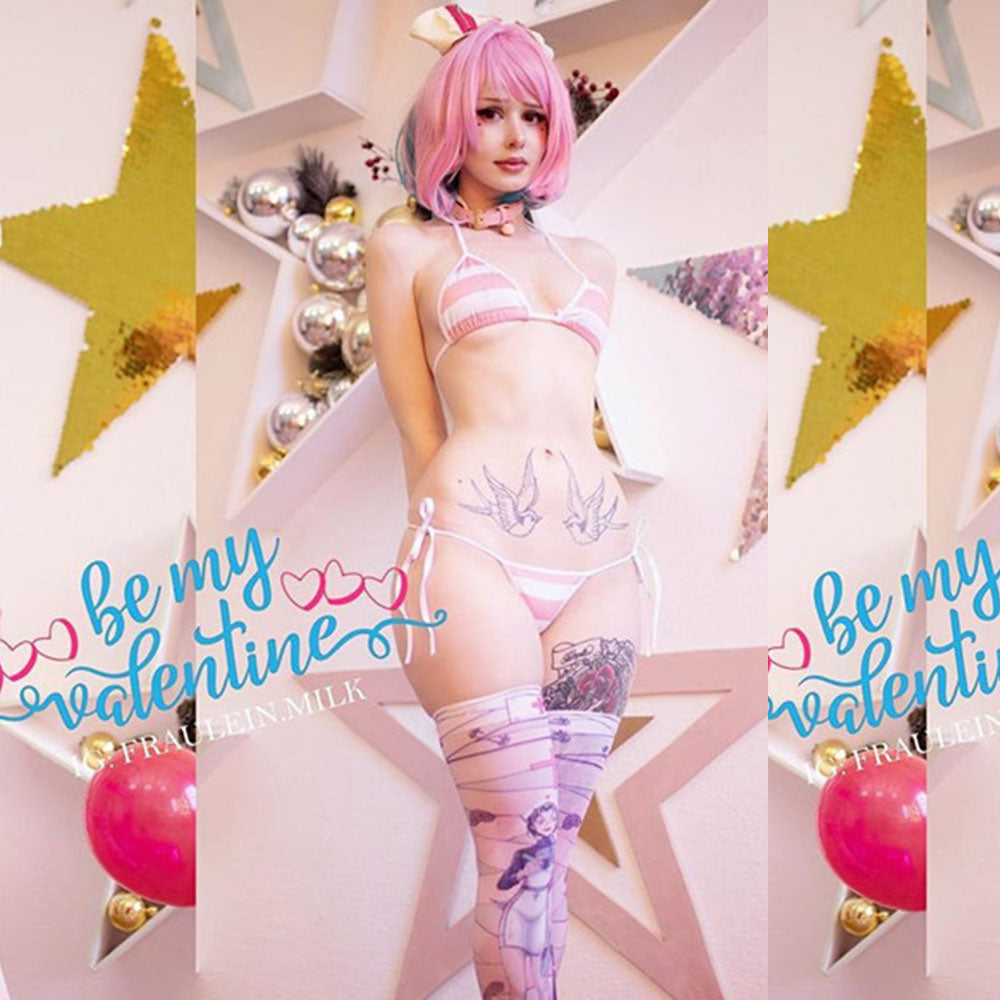 Micro Two Piece Bikini Set Cute Stripe Cosplay Lingerie Set Anime Babydoll Thong Bikini