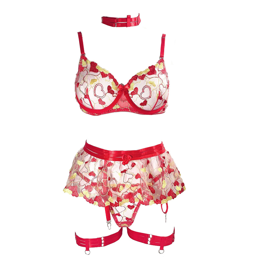 Yomorio Heart Embroidered Mesh Lingerie Set - Sensual Bras and Panties YOMORIO Yomorio Heart Embroidered Mesh Lingerie Set - Sensual Bras and Panties YOMORIO