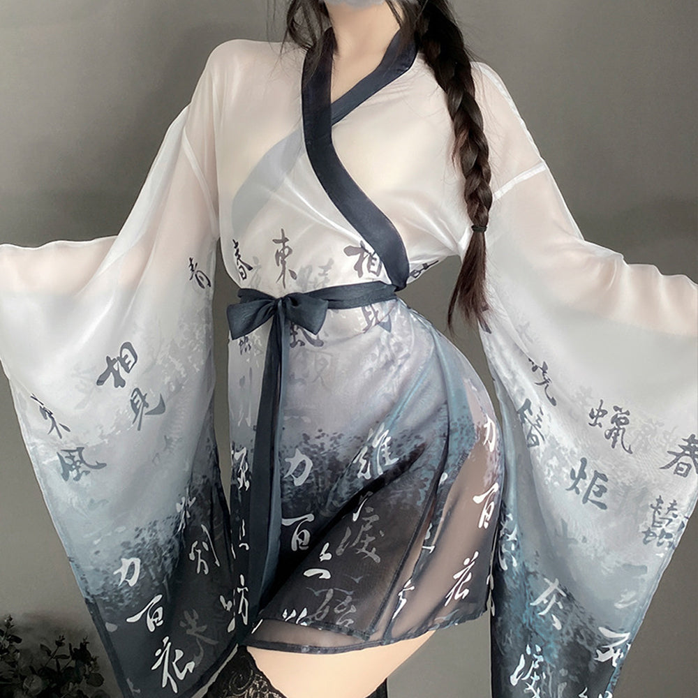 Yomorio Sexy Kimono Robes Asian Cosplay Lingerie Chinese Character