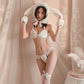 Furry Bunny Lingerie White Lace Ruffle Bra Set with Rabbit Ear Hat Sexy Christmas Costume