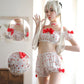 Cute Lolita Cosplay Lingerie Strawberry Print Off Shoulder Crop Top and Pumpkin Shorts