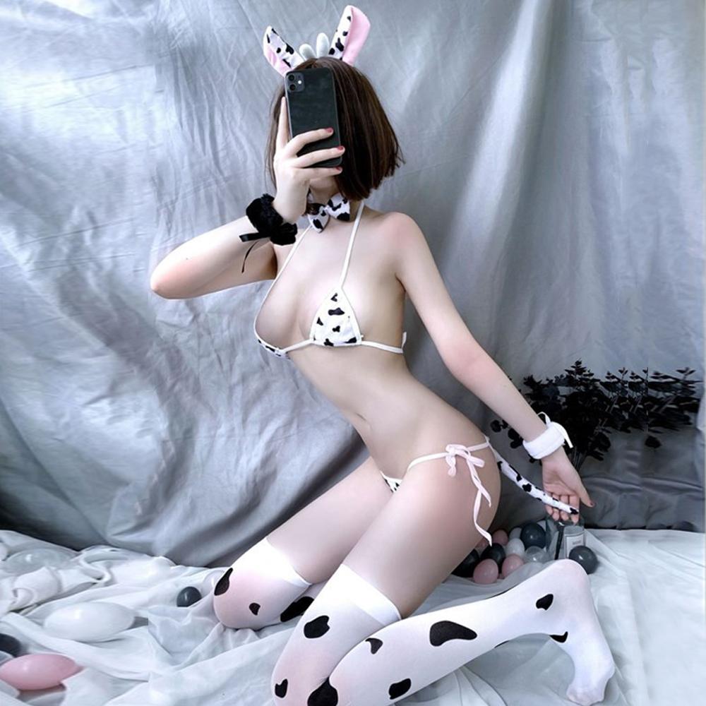 Cute Cow Anime Lingerie Sets Micro Bikini Set Kawaii Bra and Panty