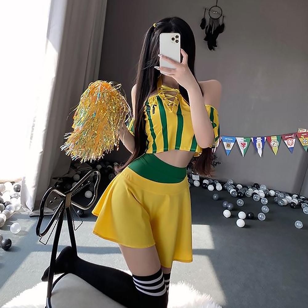 Sexy Cheerleader Costume Lace Up V Neck Football Girl Cosplay Outfit for Adult