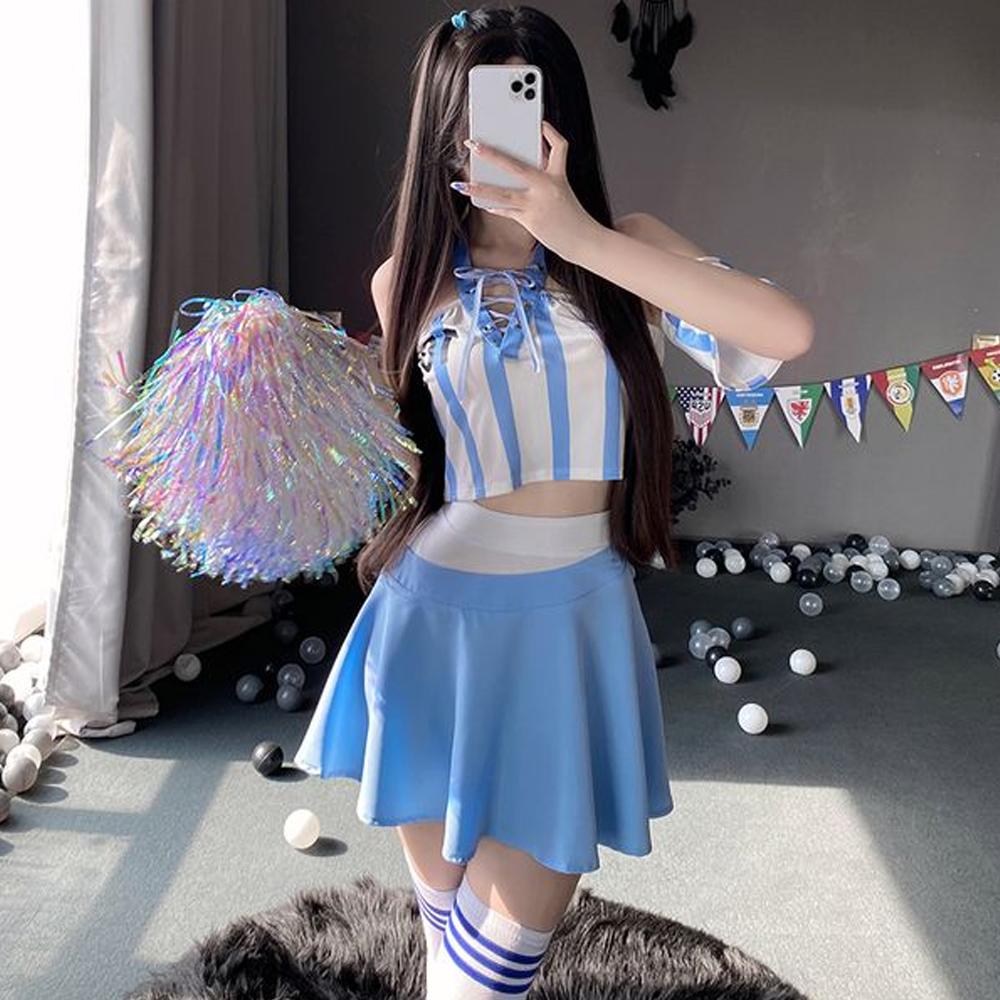 Sexy Cheerleader Costume Lace Up V Neck Football Girl Cosplay Outfit f ...