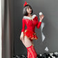 Christmas Bodysuit Sexy Mrs Claus Fishnet Lingerie Red Long Sleeve Backless Cosplay Costume