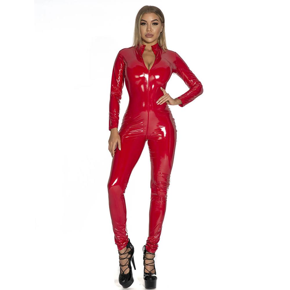 Plus Size Latex Catsuit One Piece Zipper Jumpsuit Long Sleeve Full Bod –  YOMORIO