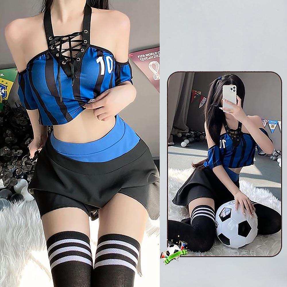 Sexy Cheerleader Costume Lace Up V Neck Football Girl Cosplay Outfit for Adult