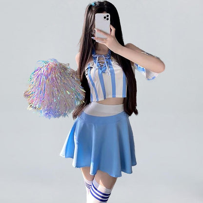 Sexy Cheerleader Costume Lace Up V Neck Football Girl Cosplay Outfit for Adult