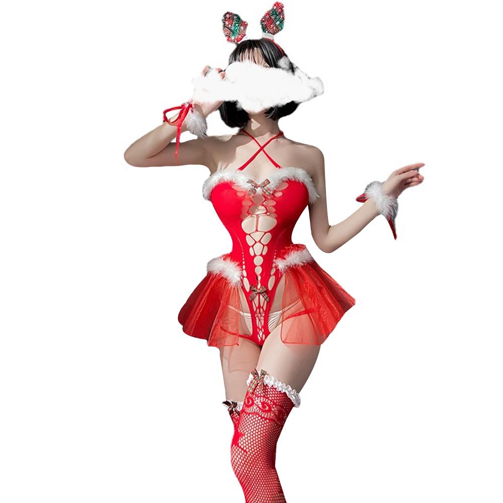 Sexy Reindeer Outfit Santa Bodysuit Mrs Claus Lingerie Hollow Velvet C YOMORIO Sexy Reindeer Outfit Santa Bodysuit Mrs Claus Lingerie Hollow Velvet C YOMORIO