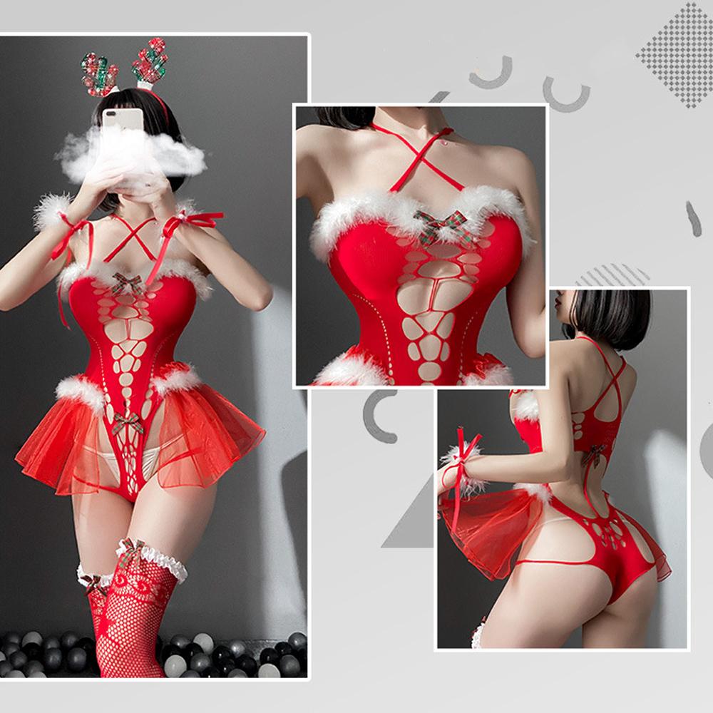 Sexy Reindeer Outfit Santa Bodysuit Mrs Claus Lingerie Hollow Velvet C YOMORIO Sexy Reindeer Outfit Santa Bodysuit Mrs Claus Lingerie Hollow Velvet C YOMORIO