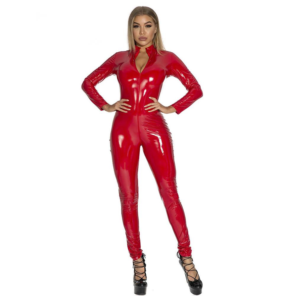 Plus Size Latex Catsuit One Piece Zipper Jumpsuit Long Sleeve Full Bod –  YOMORIO