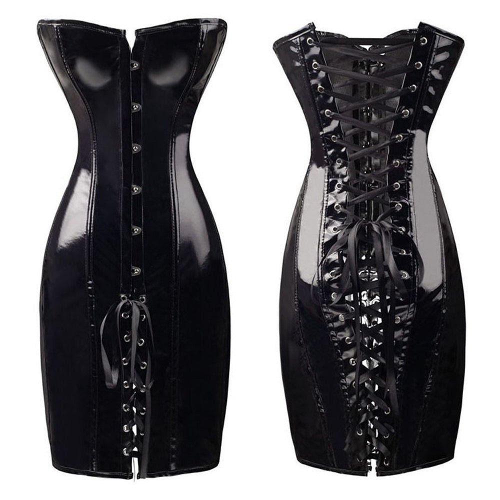 Latex Wet Look Mini Dress Plus Size Lace Up PVC Dress Off Shoulder Bod YOMORIO Latex Wet Look Mini Dress Plus Size Lace Up PVC Dress Off Shoulder Bod YOMORIO