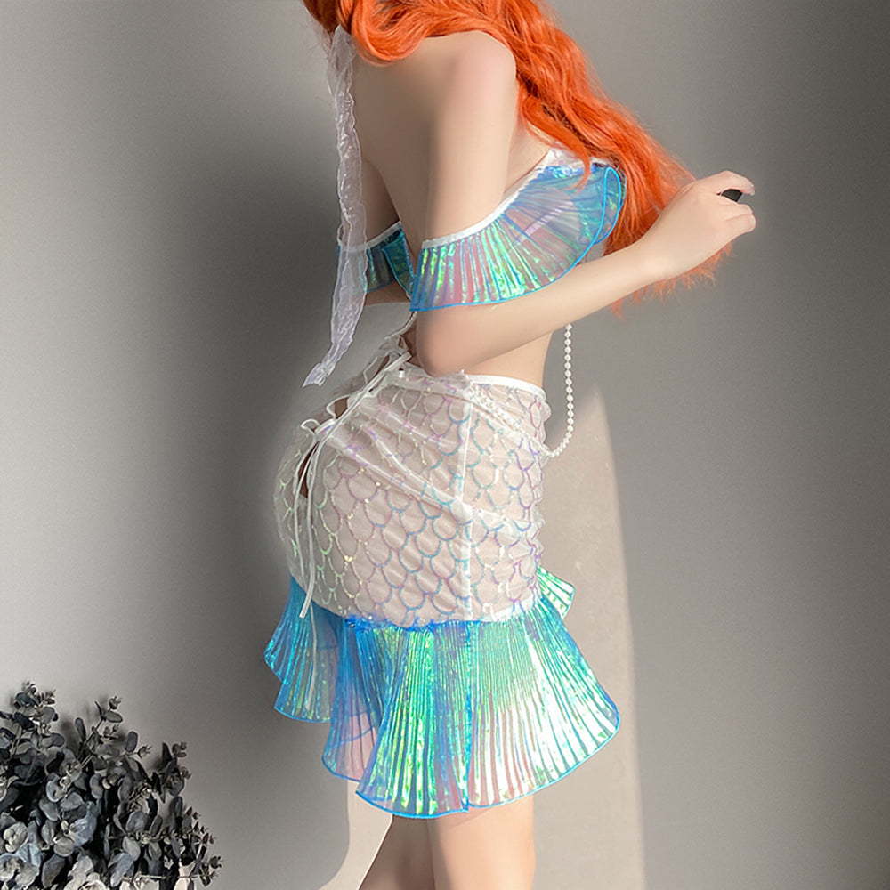 Yomorio Sexy Mermaid Lingerie Set Sequins Mermaid Cosplay Outfit Adult  Halloween Costume