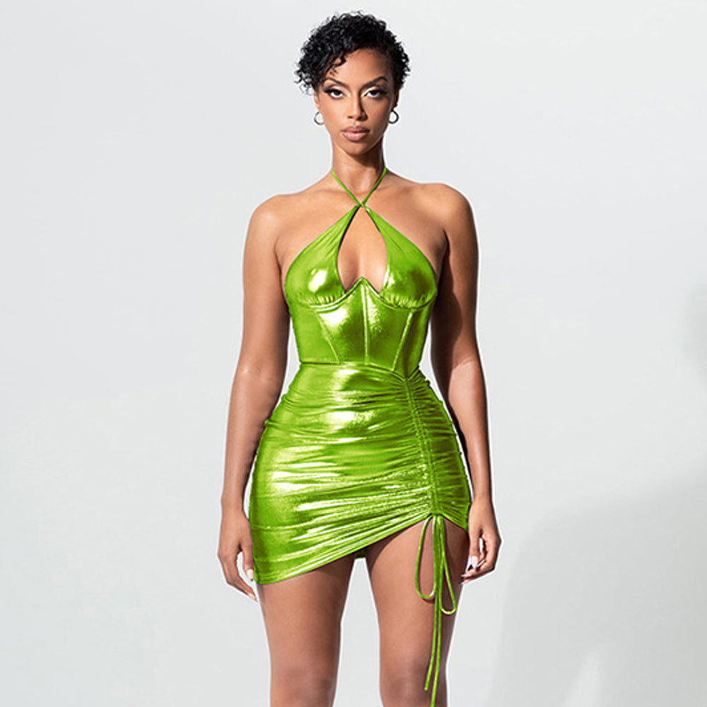 Bright Green Ruched Mini Dress