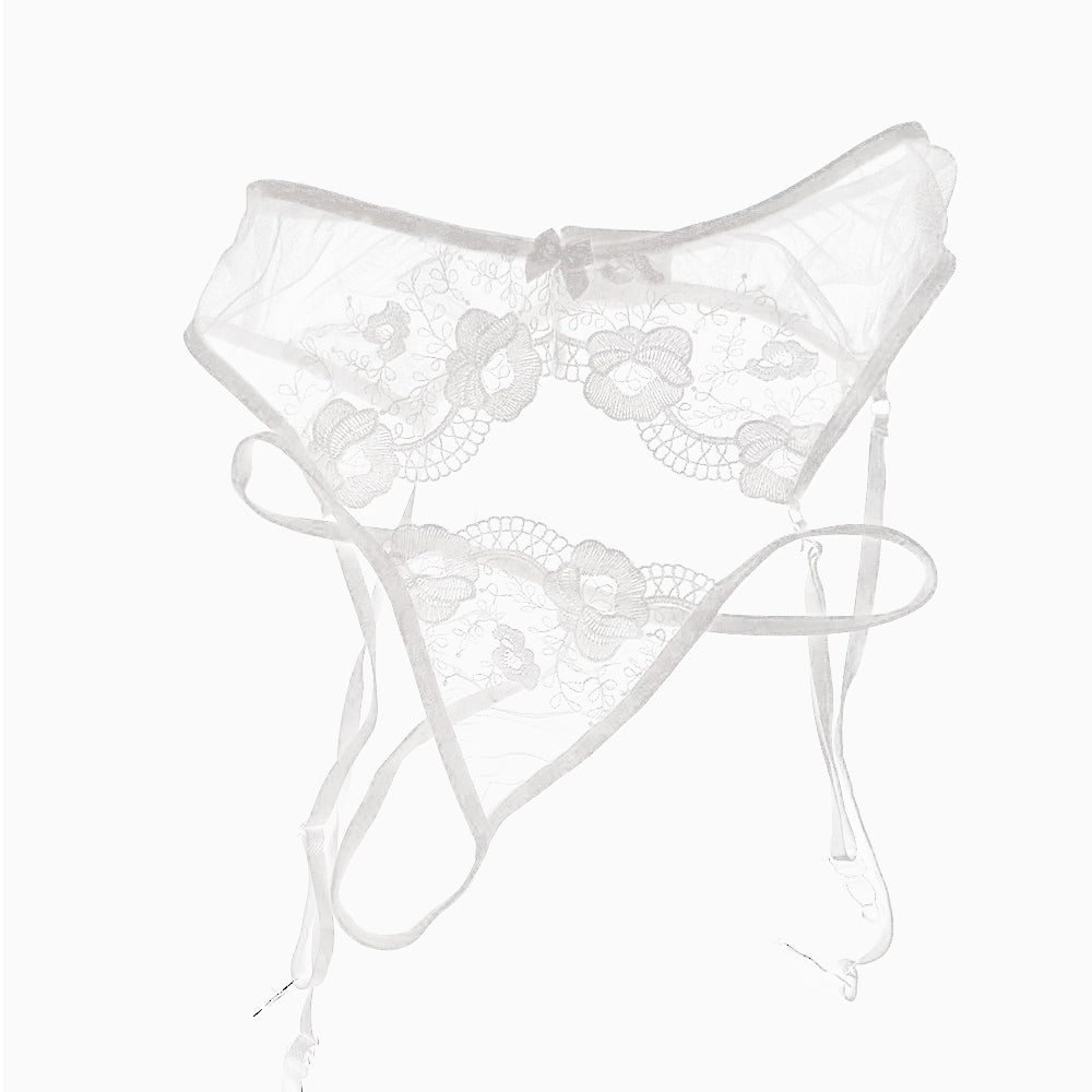 Yomorio Sheer Lace Panty with Rose Embroidery Garter Belt