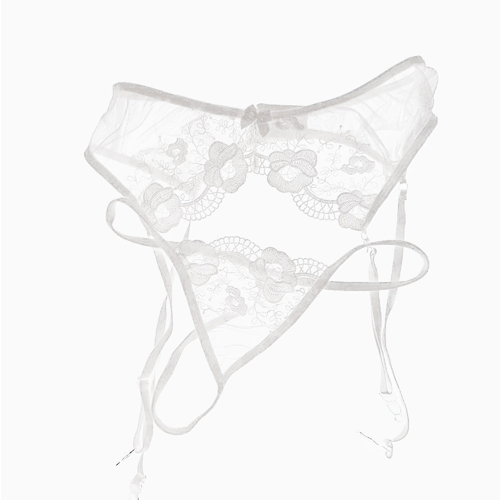 Yomorio Sheer Lace Panty with Rose Embroidery Garter Belt YOMORIO Yomorio Sheer Lace Panty with Rose Embroidery Garter Belt YOMORIO