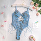 Plus Size Sexy Lingerie Bodysuit for Women Lace Up Floral Embroidered Teddy Lingerie Mesh Sheer One Piece Tops Lingerie