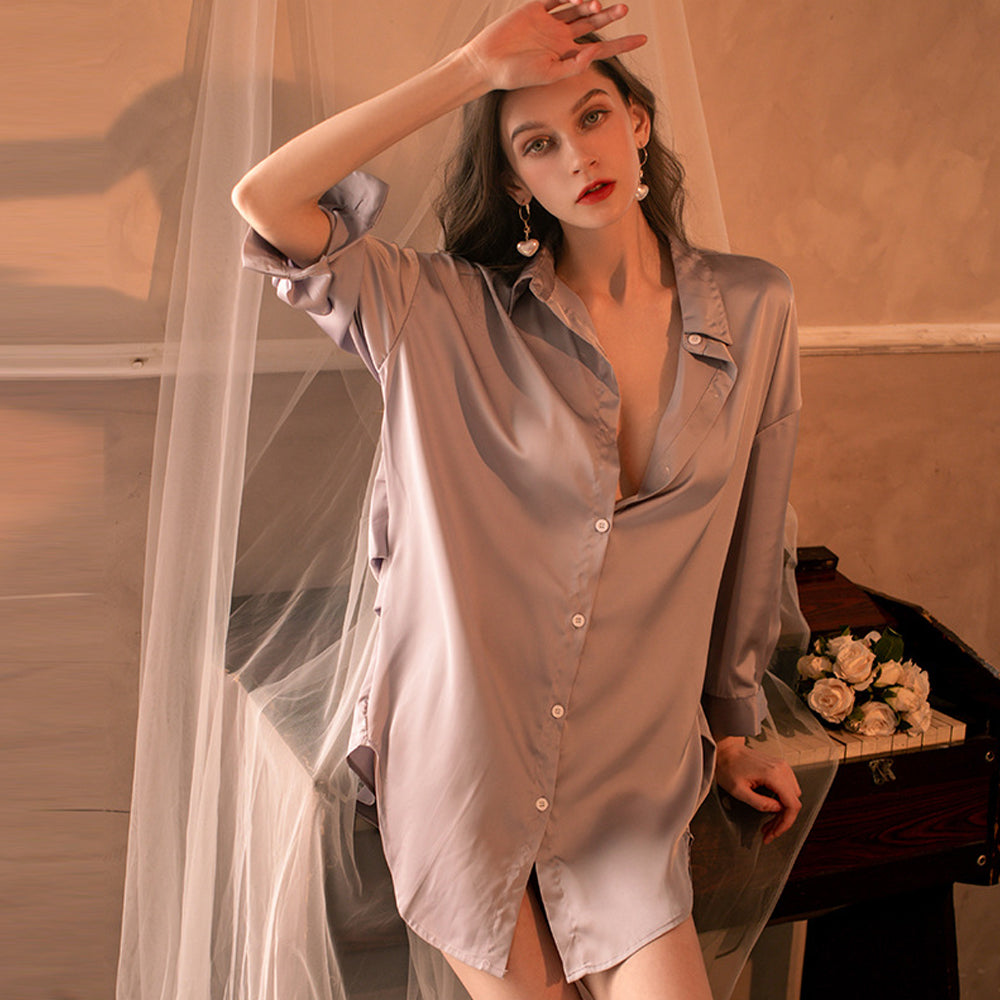 Yomorio Satin Nightshirt: Sexy Sheer Sleepwear for Women – YOMORIO