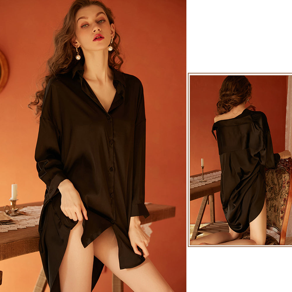 Women's Nightshirt Sexy Sheer Mesh Sleepwear Long Sleeve Lingerie Top Coat  Robes