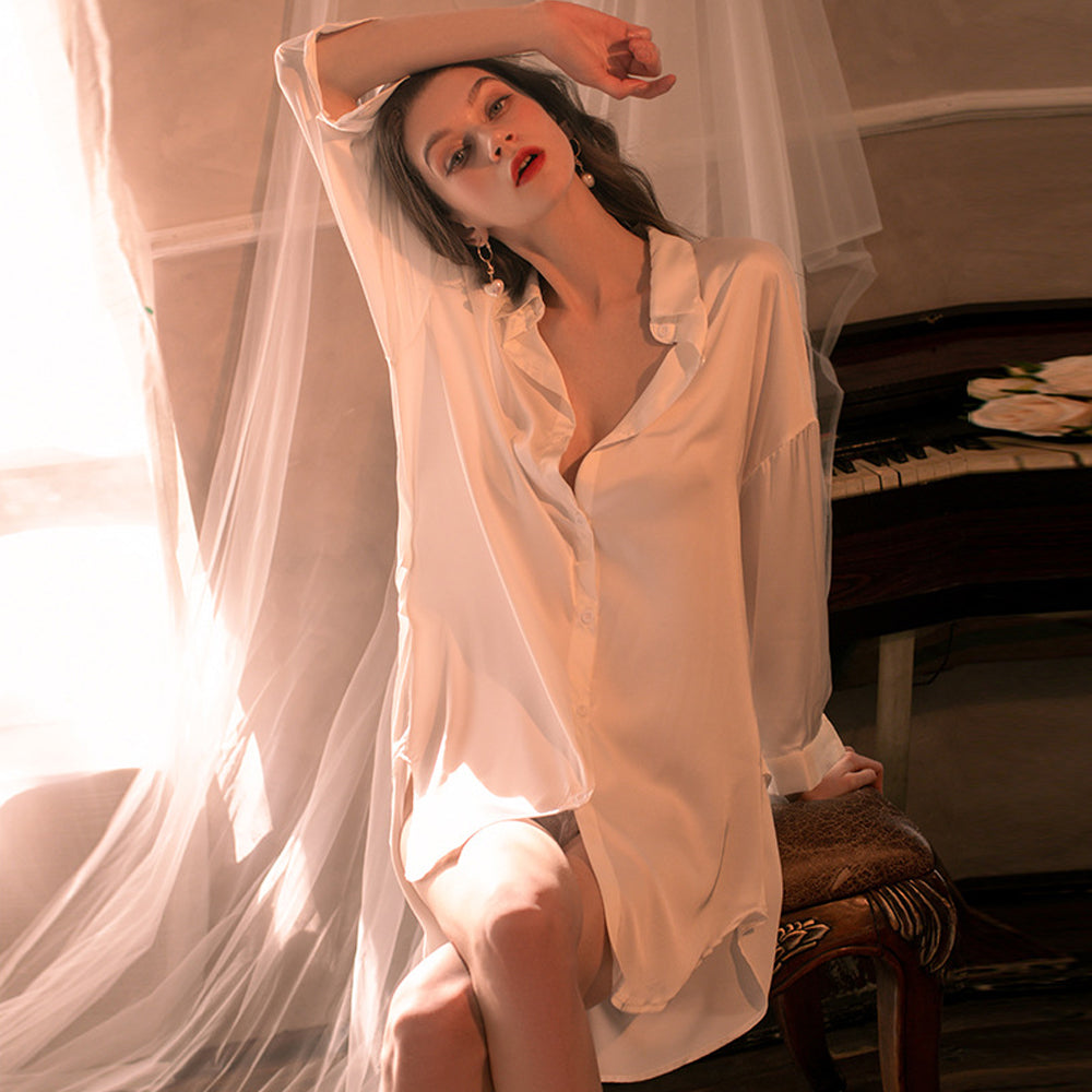 Yomorio Satin Nightshirt: Sexy Sheer Sleepwear for Women