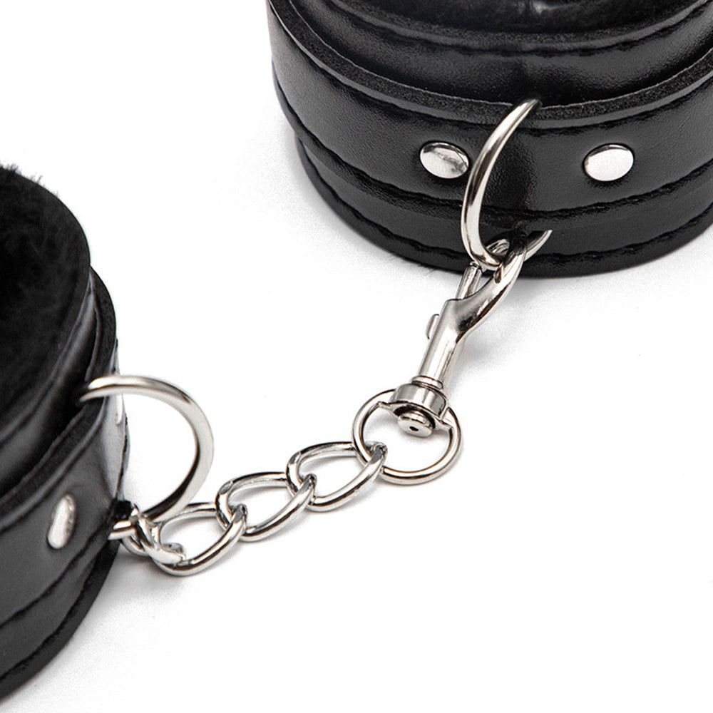 PU Leather and Furry Handcuffs Adjustable Buckle Shackle Cosplay Accessory