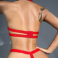 Women Rhinestone Heart Bandage Bra Set Red Strappy Caged Lingerie