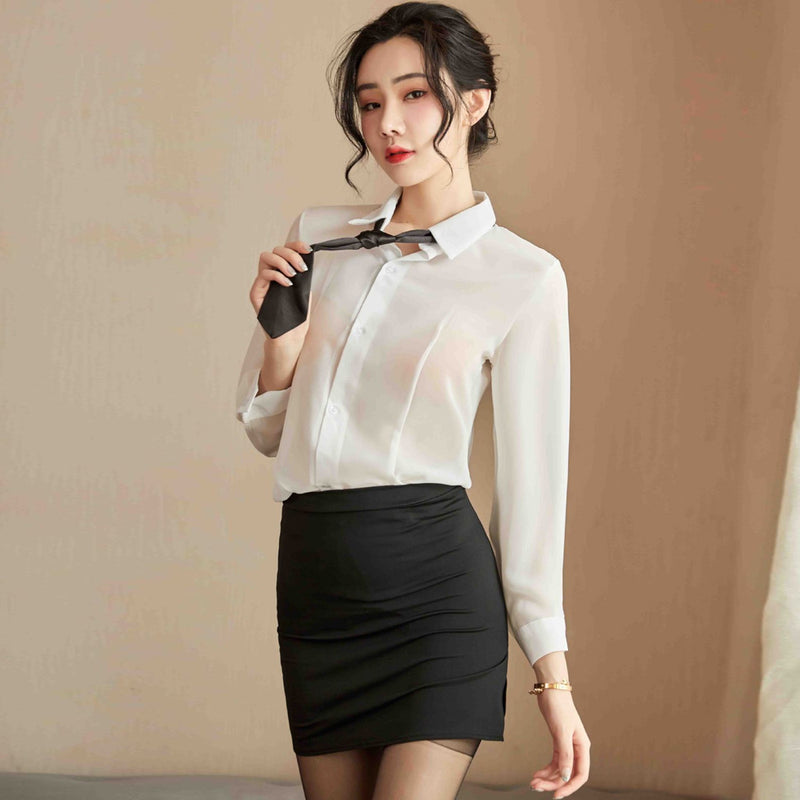 Yomorio Sexy Accountant Outfit Set White Shirt with Black Mini Skirt T