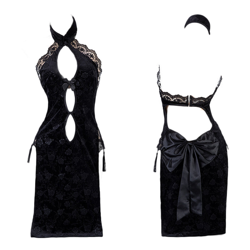 Sexy Cheongsam Dress for Women Cut Out Chinese Cosplay Lingerie High S ...
