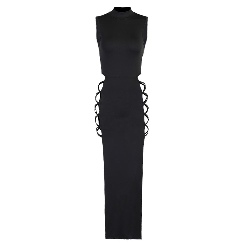 Lovskoo Bodycon Dresses Strapless Dress for Women Summer Hollow Out  Perspective Mesh Irregular Tube Dresses Black 