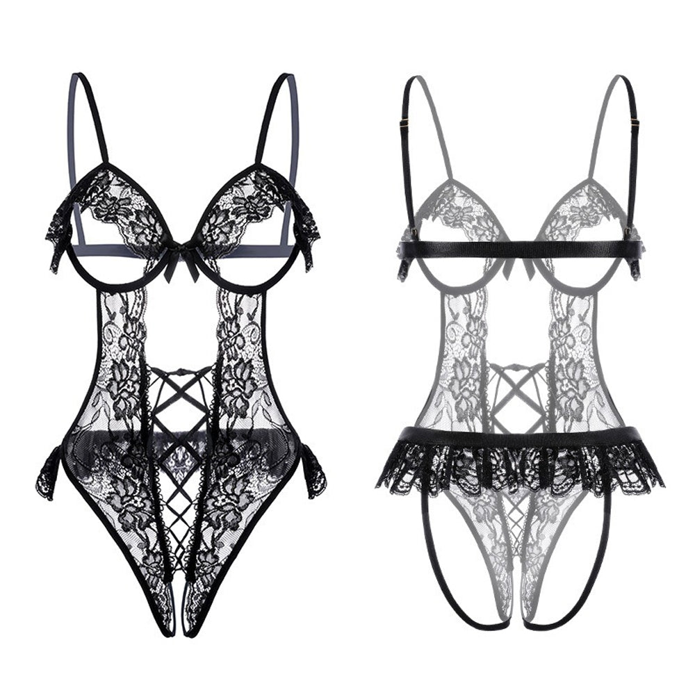 Sexy Crotchless Teddy Open Cup Underwire Lace Bodysuit Backless One Pi