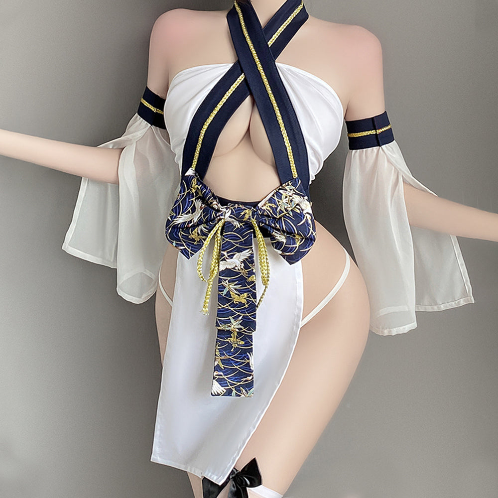 Yomorio Sheer Mesh Kimono Robe V Neck Long Yukata Anime Lingerie