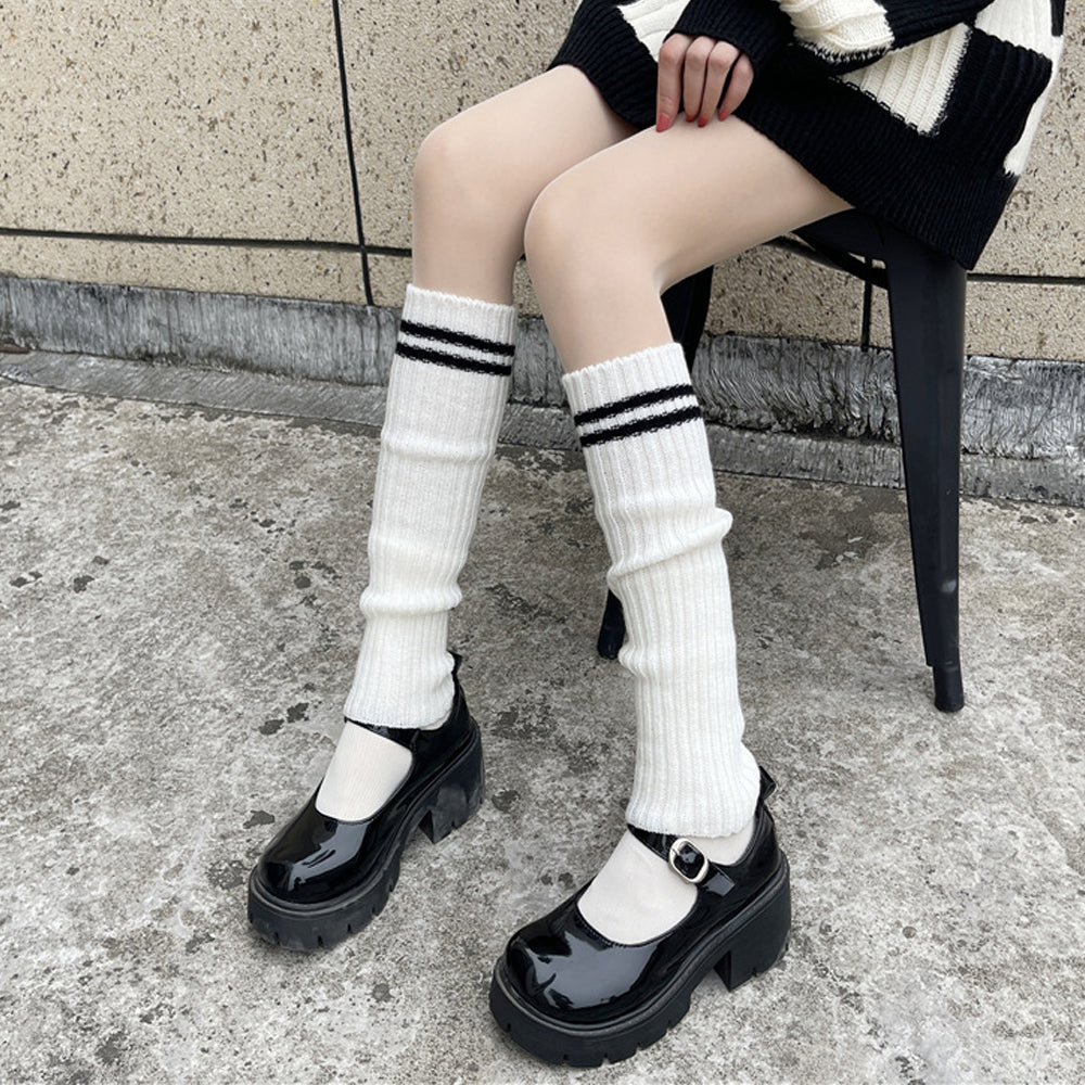 Striped Knee High Socks Rib Knit Tube Stockings Slouchy Crew Sock – YOMORIO