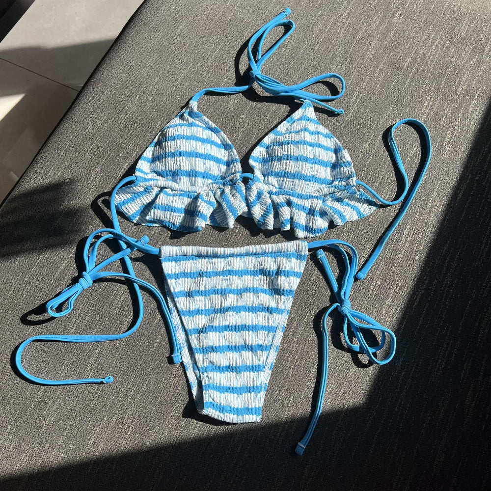 Women's Wrap Triangle Bikini Bathing Suits Halter Triangle Tie Side Bikini  Set Two Piece Swimsuits（Blue,M) 